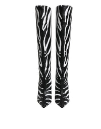 Dolce & Gabbana Black White Zebra Heels High Boots Women's Shoes