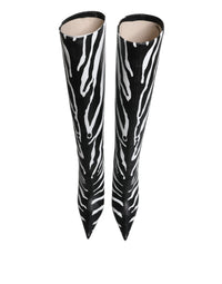 Dolce & Gabbana Black White Zebra Heels High Boots Women's Shoes
