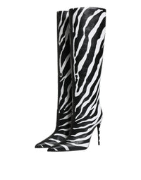 Dolce & Gabbana Black White Zebra Heels High Boots Women's Shoes