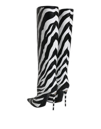 Dolce & Gabbana Black White Zebra Heels High Boots Women's Shoes