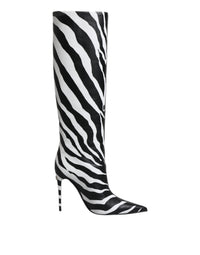 Dolce & Gabbana Black White Zebra Heels High Boots Women's Shoes