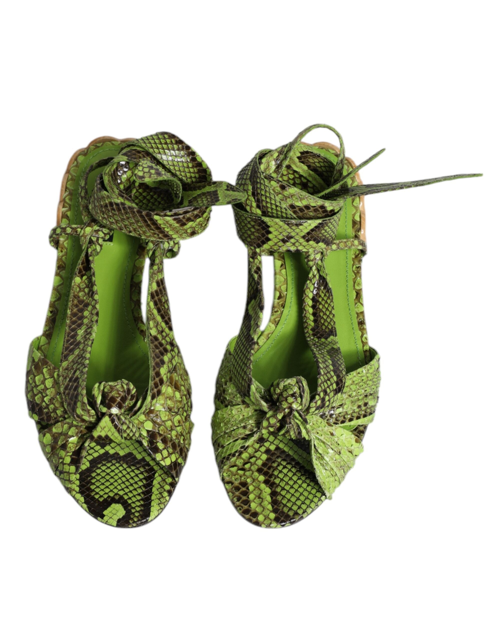 Dolce & Gabbana Dolce & Gabbana Green Animal Print Ankle Wrap Sandals Women's Shoes