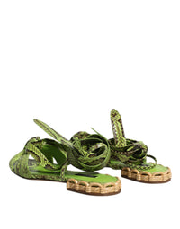 Dolce & Gabbana Dolce & Gabbana Green Animal Print Ankle Wrap Sandals Women's Shoes