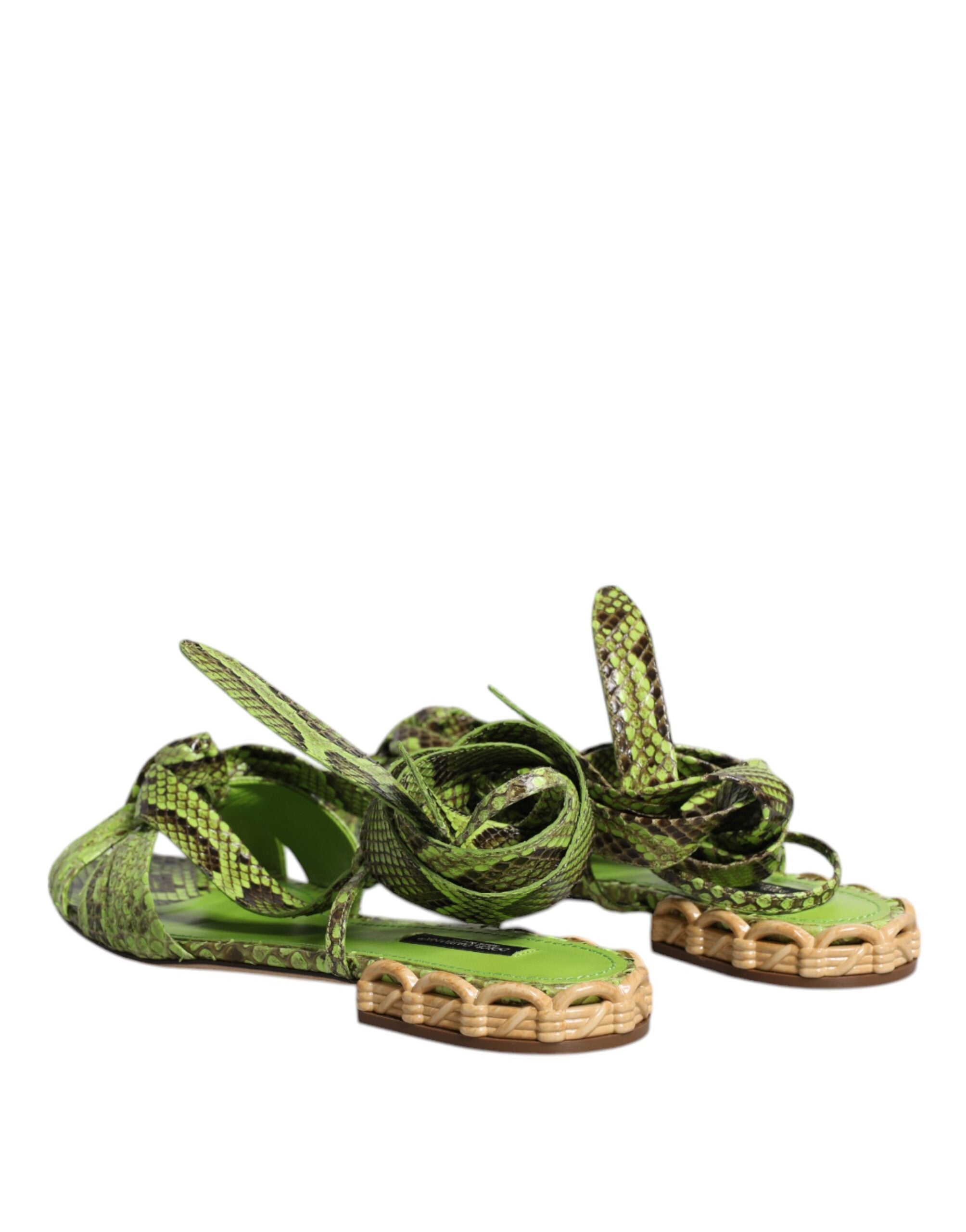 Dolce & Gabbana Dolce & Gabbana Green Animal Print Ankle Wrap Sandals Women's Shoes