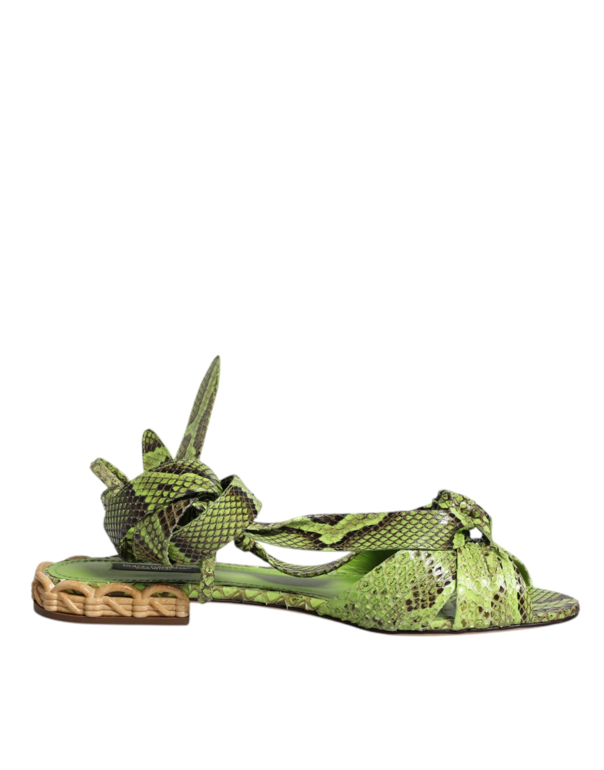 Dolce & Gabbana Dolce & Gabbana Green Animal Print Ankle Wrap Sandals Women's Shoes