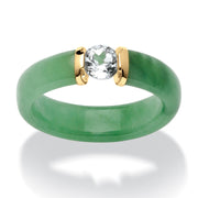 PalmBeach Jewelry 10K Yellow Gold Round Genuine Green Jade and Round Genuine White Topaz Ring Sizes 6-10