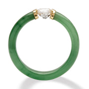 PalmBeach Jewelry 10K Yellow Gold Round Genuine Green Jade and Round Genuine White Topaz Ring Sizes 6-10