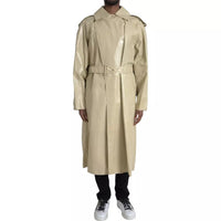 Bottega Veneta Beige Lambskin Leather Trench Coat Men's Jacket