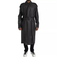 Bottega Veneta Black Leather Men Waterproof Trenchcoat Men's Jacket