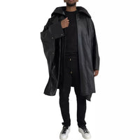 Bottega Veneta Black Leather Hooded Men Trenchcoat Men's Jacket