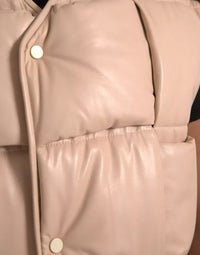 Bottega Veneta Beige Quilted Sleeveless Calf Leather Men's Jacket
