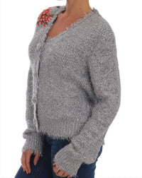 Dolce & Gabbana Silver Cardigan Floral Applique Women's Sweater
