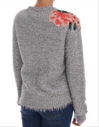 Dolce & Gabbana Silver Cardigan Floral Applique Women's Sweater