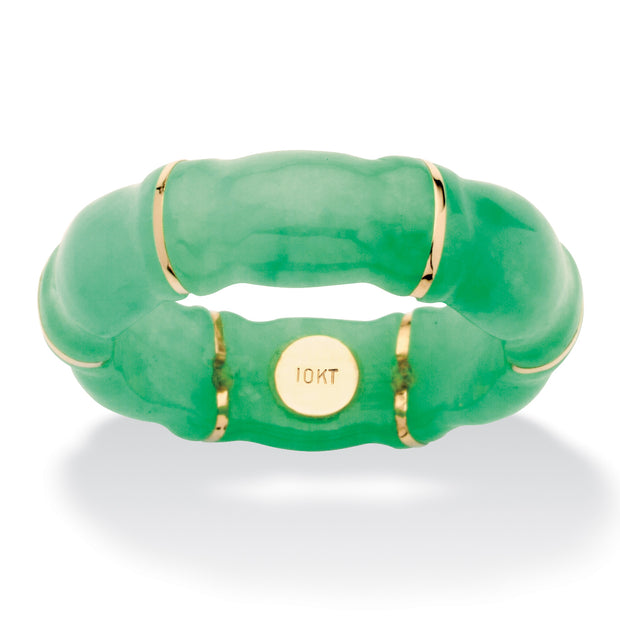 PalmBeach Jewelry 10K Yellow Gold Round Genuine Green Jade Bamboo Ring (6.5mm) Sizes 7-10
