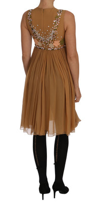 Dolce & Gabbana Crystal Silk Gold A-Line Gown Women's Dress