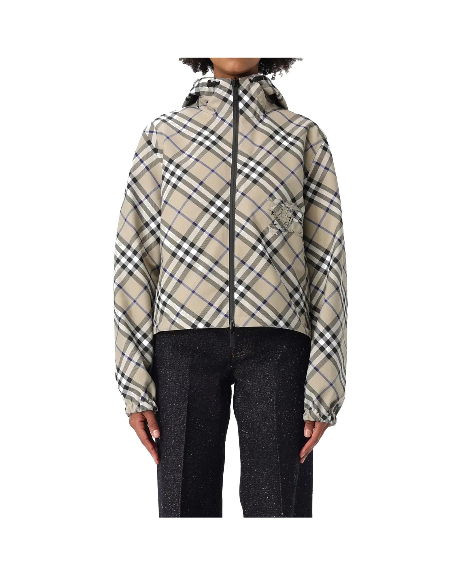 Burberry Check Pattern ZipUp Jacket Women Grey | Grey Jackets & Coats