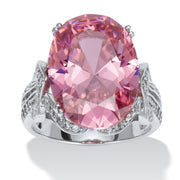 PalmBeach Jewelry Platinum-plated Oval Shaped Pink Cubic Zirconia Ring Sizes 6-10