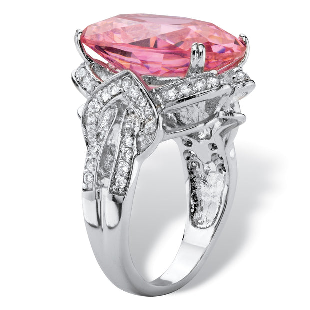 PalmBeach Jewelry Platinum-plated Oval Shaped Pink Cubic Zirconia Ring Sizes 6-10