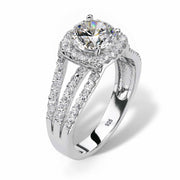 PalmBeach Jewelry Platinum-plated Sterling Silver Round Cubic Zirconia Halo Triple Shank Engagement Ring Sizes 5-10