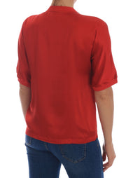 Dolce & Gabbana Red Silk Oranges Floral Crystal Women's Blouse