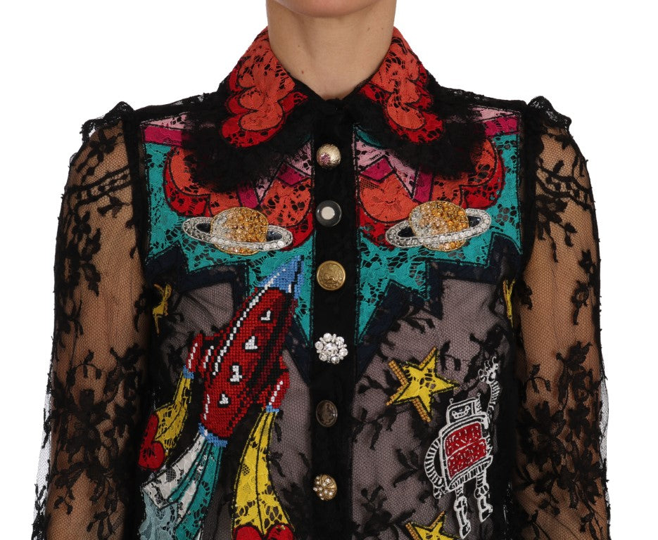 Dolce & Gabbana Dolce & Gabbana Black Lace Crystal SPACE Women's Shirt