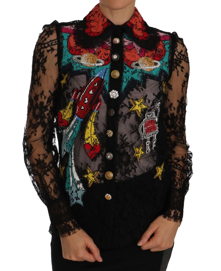 Dolce & Gabbana Dolce & Gabbana Black Lace Crystal SPACE Women's Shirt