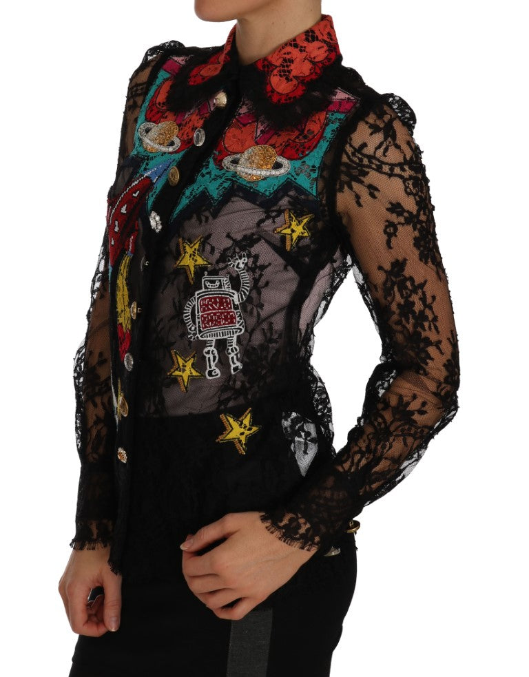 Dolce & Gabbana Dolce & Gabbana Black Lace Crystal SPACE Women's Shirt