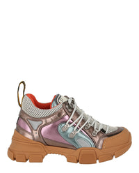 Gucci Womens Flashtrek Metallic Leather Sneakers Copper Multi