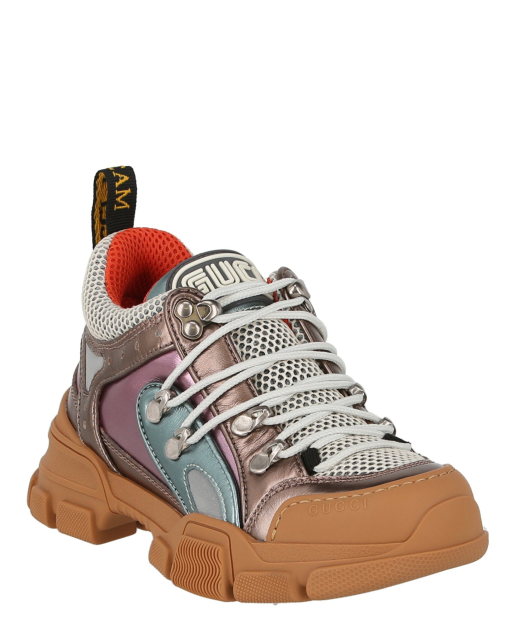 Gucci Womens Flashtrek Metallic Leather Sneakers