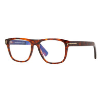 Tom Ford Eyeglasses Square Full Rim, Red Havana Frame and Clear/Blue-Light Block Lenses Lens FT5902-B054