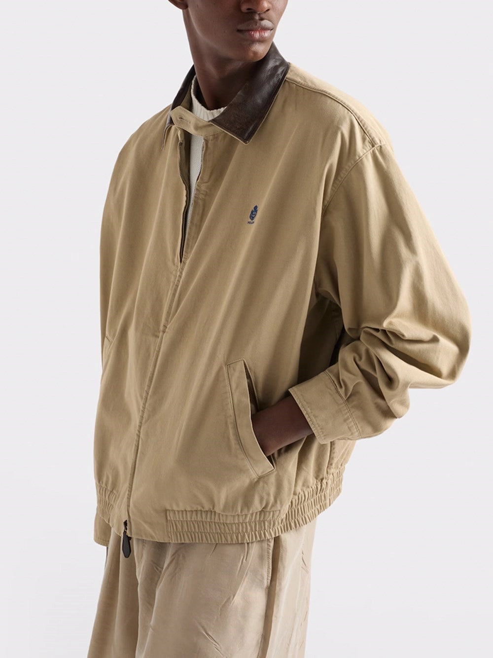Prada Men Cord Cotton Jacket With Leather Details