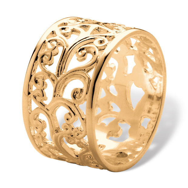 PalmBeach Jewelry Yellow Gold-plated Sterling Silver Scroll Design Band Ring (11mm) Sizes 5-10