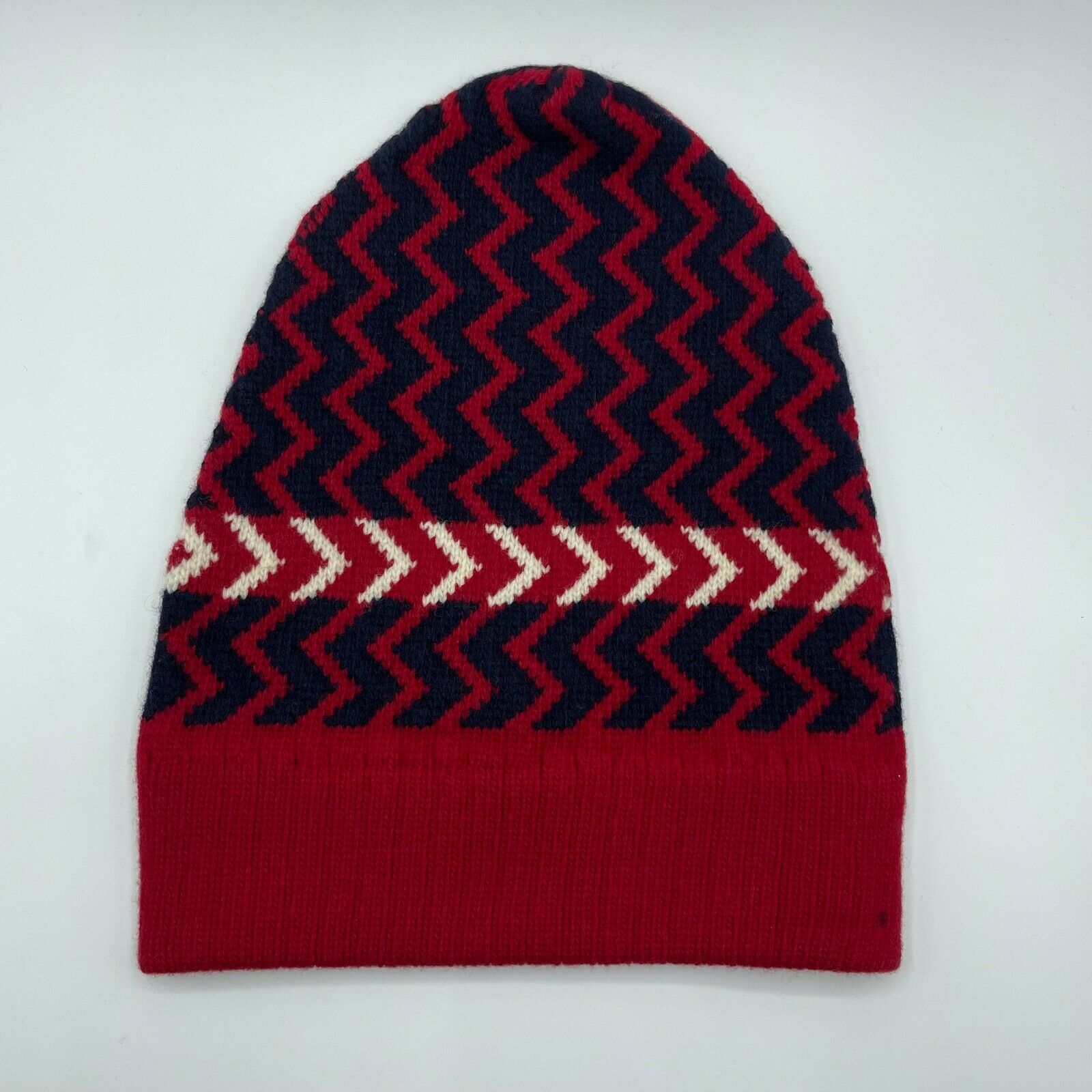 Gucci Men's Unisex Wool Red Blue Zigzag Pattern Knit Beanie Hat