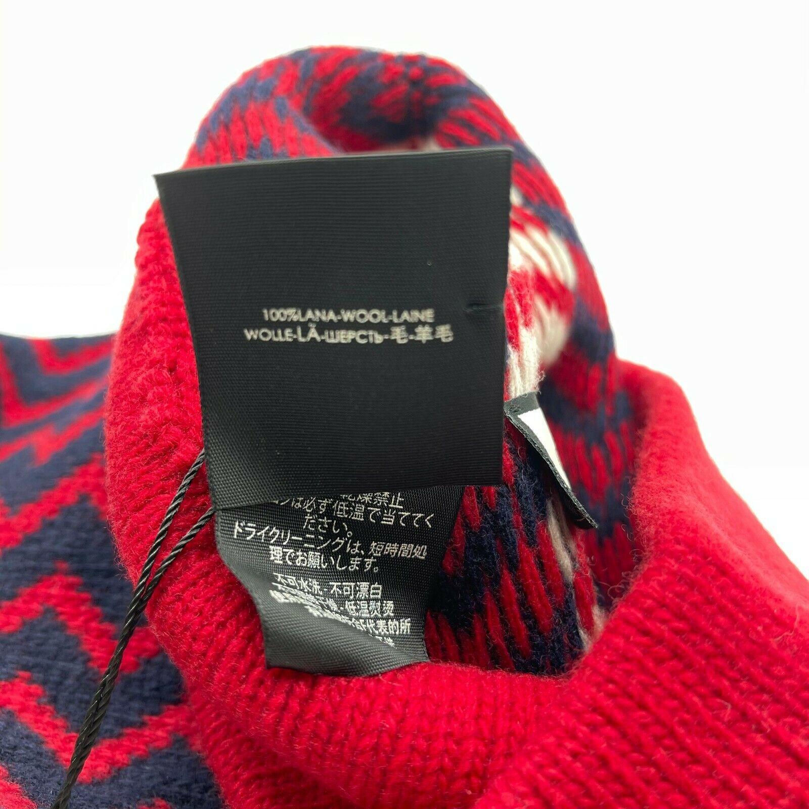 Gucci Men's Unisex Wool Red Blue Zigzag Pattern Knit Beanie Hat
