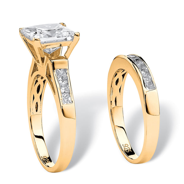 PalmBeach Jewelry Yellow Gold-plated Sterling Silver Princess Cut Cubic Zirconia Bridal Ring Set Sizes 5-10