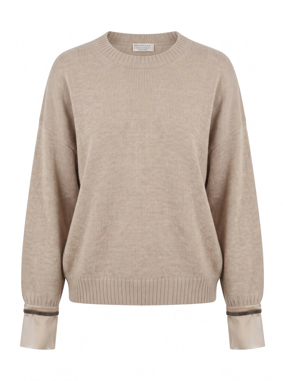Brunello cucinelli Brunello Cucinelli Women Cashmere Crewneck With Chiffon Cuff And Monili