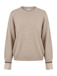 Brunello cucinelli Brunello Cucinelli Women Cashmere Crewneck With Chiffon Cuff And Monili