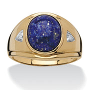 PalmBeach Jewelry Men's Yellow Gold-plated Sterling Silver Oval Shaped Genuine Blue Lapis and Diamond Accent Ring Sizes 8-13