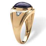 PalmBeach Jewelry Men's Yellow Gold-plated Sterling Silver Oval Shaped Genuine Blue Lapis and Diamond Accent Ring Sizes 8-13