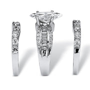 PalmBeach Jewelry Platinum-plated Sterling Silver Marquise Shaped Cubic Zirconia Bridal Ring Set Sizes 6-10