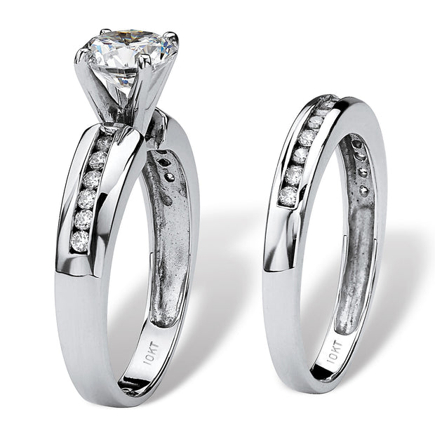 PalmBeach Jewelry 10K White Gold Round Cubic Zirconia Bridal Ring Set Sizes 5-9
