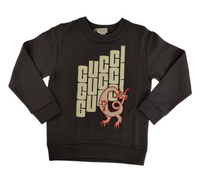 Gucci Boys Black Cotton Logo Print Dragon Patch Sweatshirt 10 XS1