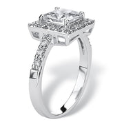 PalmBeach Jewelry Sterling Silver Princess Cut Simulated Birthstone and Round Crystals Halo Ring Sizes 5-10-April-Diamond