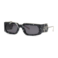 Philipp Plein Sunglasses Rectangle Full Rim, Polished Fuchsia/Silver Frame and Grey Lens SPP119M07BE