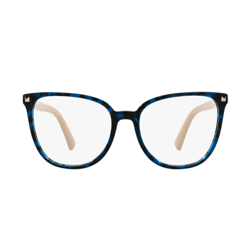 Valentino Eyeglasses Square Full Rim, Blue Havana/Gold Frame and Clear Demo Lenses Lens VA30595031