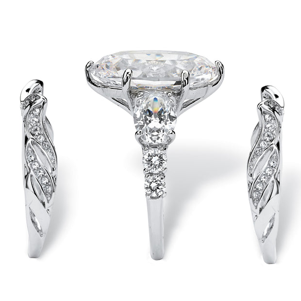 PalmBeach Jewelry Platinum-plated Oval Cut Cubic Zirconia Bridal Ring Set Sizes 5-10