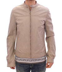 Dolce & Gabbana Beige Leather Jacket Biker Men's Coat