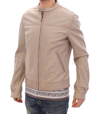 Dolce & Gabbana Beige Leather Jacket Biker Men's Coat
