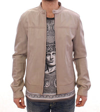Dolce & Gabbana Beige Leather Jacket Biker Men's Coat