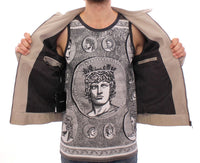 Dolce & Gabbana Beige Leather Jacket Biker Men's Coat
